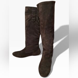 Women's Knee-High Gray Suede Flat Leather Boots sz. 8.5